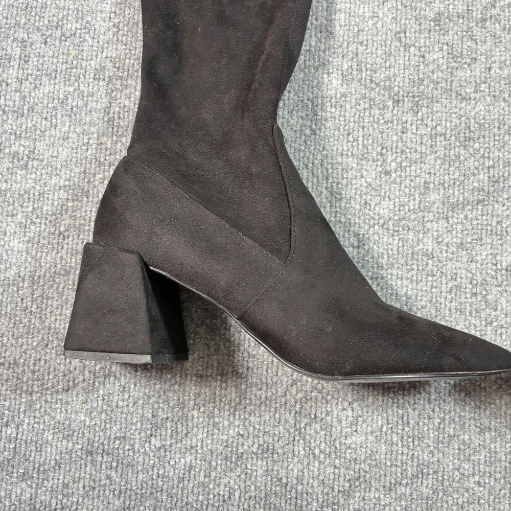 Steve Madden Shari OTK Boots Womens 9 Black Faux Suede Pointed Toe Block Heel
